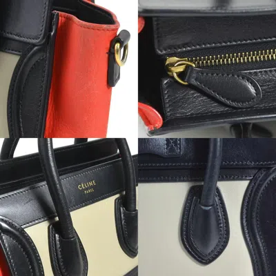 Pre-owned Celine Black Gray Red Color Leather Handbag Shoulder Bag ()