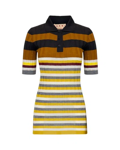 Marni Ribbed Texture Wool Polo Shirt In Multi
