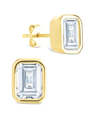 Sterling Forever 14k Over Silver Cz Emerald Cut Bezel Set Stud Earrings