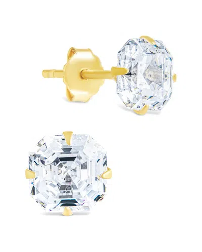 Sterling Forever 14k Over Silver Cz Asscher Cut Prong Set Stud Earrings