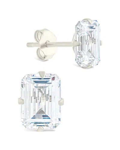 Sterling Forever Sterling Silver Emerald Cut Prong Set Stud Earrings