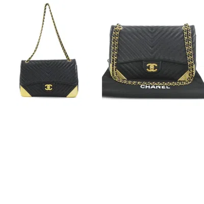 Pre-owned Chanel Black Gold Leather Metal Shoulder Bag ()
