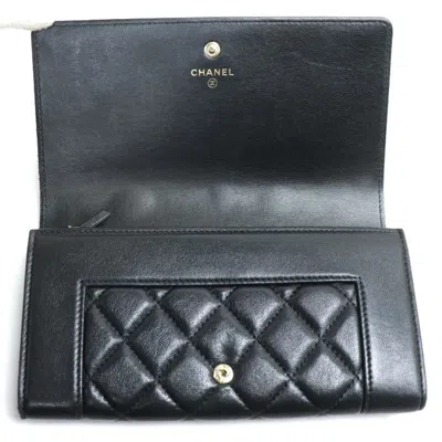Pre-owned Chanel Black Leather Long Wallet (bi-fold) ()
