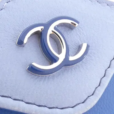 Pre-owned Chanel Blue Navy White Leather Coin Purse/coin Case ()