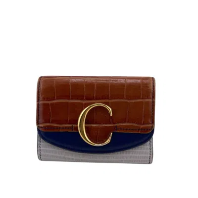 Pre-owned Chloé Brown Navy Leather Wallet (tri-fold) ()