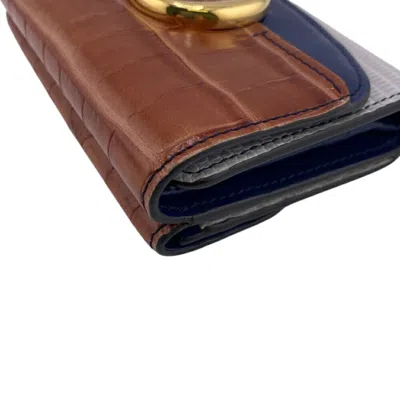 Pre-owned Chloé Brown Navy Leather Wallet (tri-fold) ()