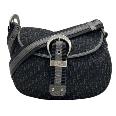 Pre-owned Dior Christian  Black Gray Canvas Leather Pochette Shoulder Bag ()