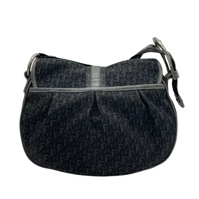 Pre-owned Dior Christian  Black Gray Canvas Leather Pochette Shoulder Bag ()