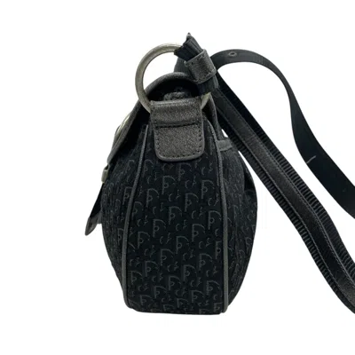 Pre-owned Dior Christian  Black Gray Canvas Leather Pochette Shoulder Bag ()