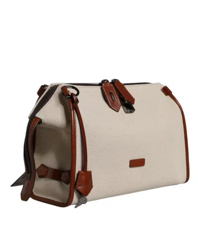 Pre-owned Dolce & Gabbana Beige Brown Cotton Leather Duffle Shoulder Men's Bag ()