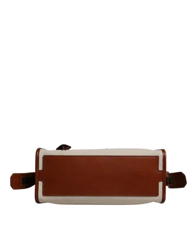 Pre-owned Dolce & Gabbana Beige Brown Cotton Leather Duffle Shoulder Men's Bag ()