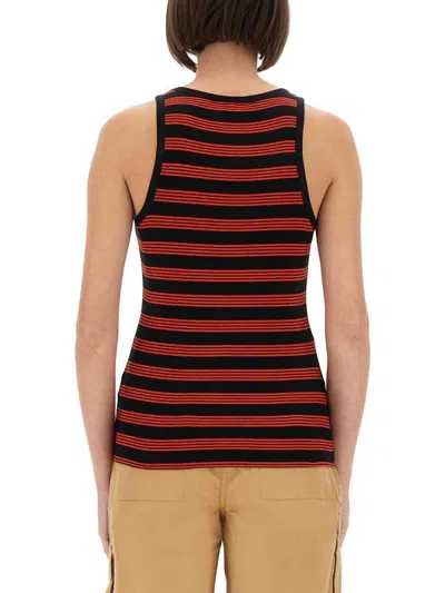 Ganni Red Striped Soft Cotton Rib Tank Top