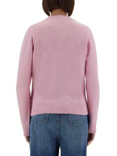 Ganni Womens Chalk Pink Poodle Logo-motif Wool-blend Knit Jumper Xs In Pink