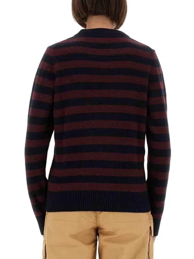 Ganni Graphic Wool Mix Poodle Stripe Sweaters And Cardigans Multicolor In Brown