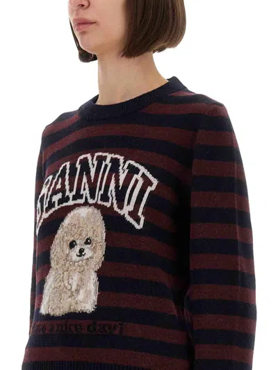 Ganni Graphic Wool Mix Poodle Stripe Sweaters And Cardigans Multicolor In Brown