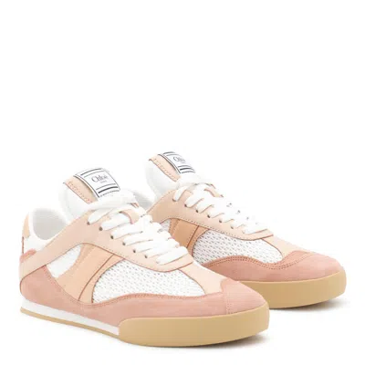 Chloé Kick Leather And Suede-trimmed Mesh Sneakers In Brown