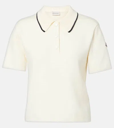Moncler Knit Cotton Polo Shirt In White