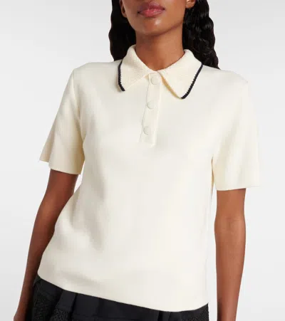 Moncler Knit Cotton Polo Shirt In White