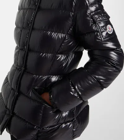 Moncler Black Down Jacket In Lacquered Nylon