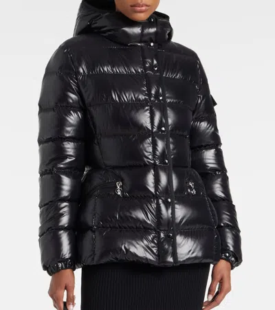 Moncler Black Down Jacket In Lacquered Nylon