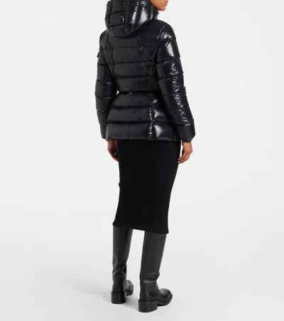 Moncler Black Down Jacket In Lacquered Nylon