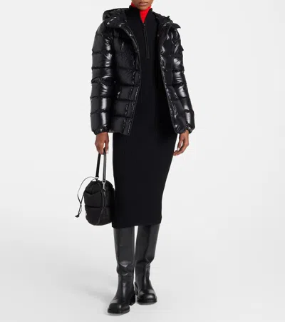 Moncler Black Down Jacket In Lacquered Nylon