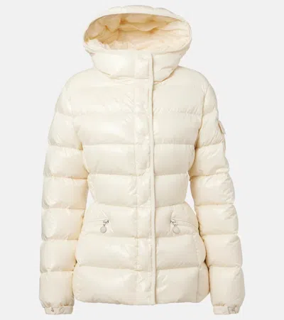 Moncler White Down Jacket In Lacquered Nylon