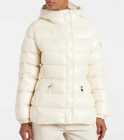 Moncler White Down Jacket In Lacquered Nylon