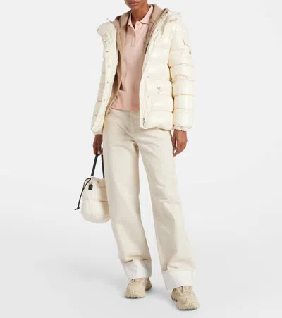 Moncler White Down Jacket In Lacquered Nylon