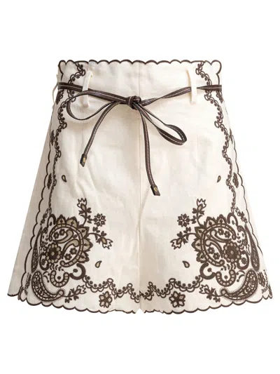 Zimmermann Womens Ivory Chocolate Ascension Embroidered Linen Shorts Xs In Multi