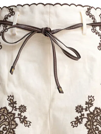 Zimmermann Womens Ivory Chocolate Ascension Embroidered Linen Shorts Xs In Multi