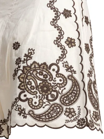Zimmermann Womens Ivory Chocolate Ascension Embroidered Linen Shorts Xs In Multi