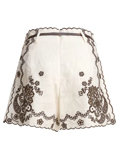 Zimmermann Womens Ivory Chocolate Ascension Embroidered Linen Shorts Xs In Multi