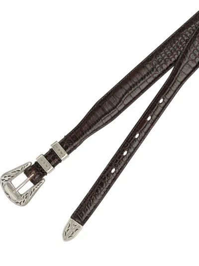 Adriano Meneghetti Black Leather Belt With Decorative Silver Buckle In Black