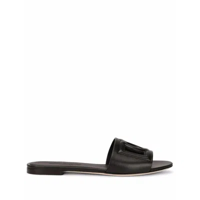 Dolce & Gabbana Black Flats With Cut-out Band And Dg Logo In Soft Rubber Woman In Black