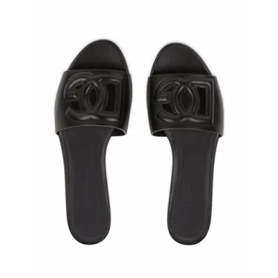 Dolce & Gabbana Black Flats With Cut-out Band And Dg Logo In Soft Rubber Woman In Black