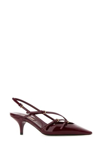 Miu Miu Maroon Slingback Leather Pumps In Purple
