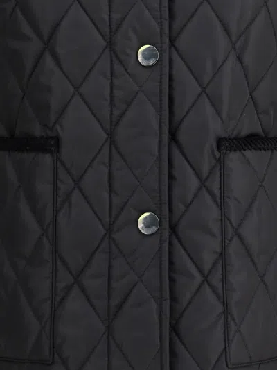 Burberry Oldham Black Quilted Jacket With Corduroy Collar In Tech Fabric Woman In Black