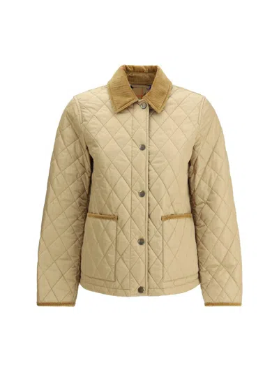 Burberry Oldham Beige Quilted Jacket With Corduroy Collar In Tech Fabric Woman In Neutral
