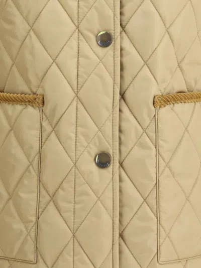 Burberry Oldham Beige Quilted Jacket With Corduroy Collar In Tech Fabric Woman In Neutral