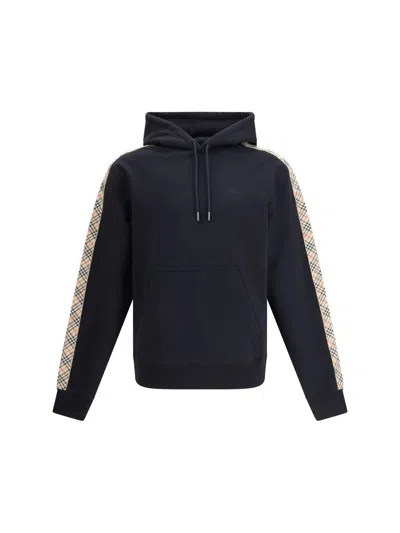 Burberry Black Sweatshirt With Check Motif Detail In Black
