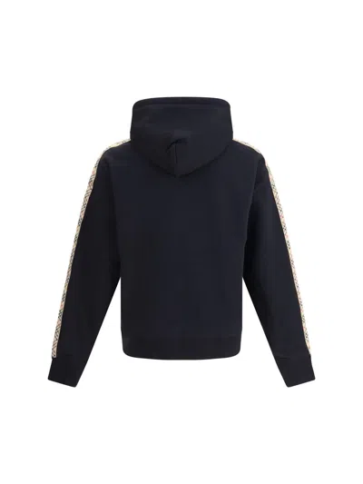 Burberry Black Sweatshirt With Check Motif Detail In Black