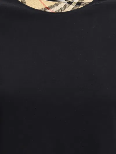 Burberry Black Crewneck T-shirt With Ckeck Motif On The Collar In Cotton Woman In Black