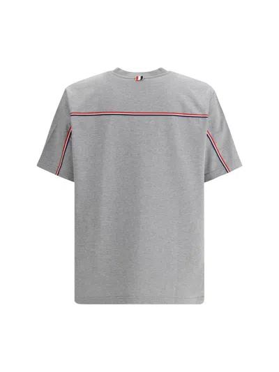 Thom Browne Grey Crewneck T-shirt With Logo Patch On The Front And Striped Detail On The Rear In Cotton Man