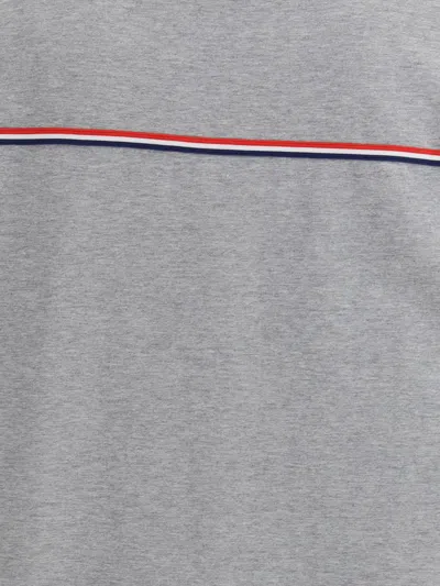 Thom Browne Grey Crewneck T-shirt With Logo Patch On The Front And Striped Detail On The Rear In Cotton Man