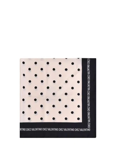 Valentino Polka Dot Logo-print Silk Scarf In Neutral