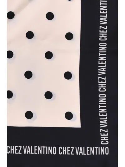 Valentino Polka Dot Logo-print Silk Scarf In Neutral