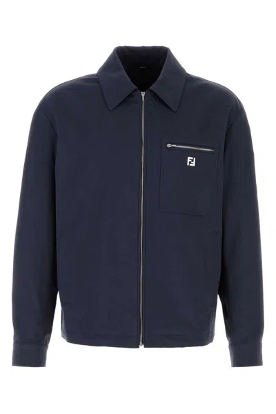 Fendi Giubbino In Cotone Stretch Blu Navy  Uomo In Blue