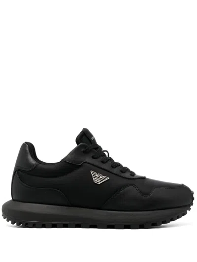 Emporio Armani Asv Recycled Nylon Sneakers With Regenerated Saffiano Details In Black