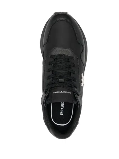 Emporio Armani Asv Recycled Nylon Sneakers With Regenerated Saffiano Details In Black